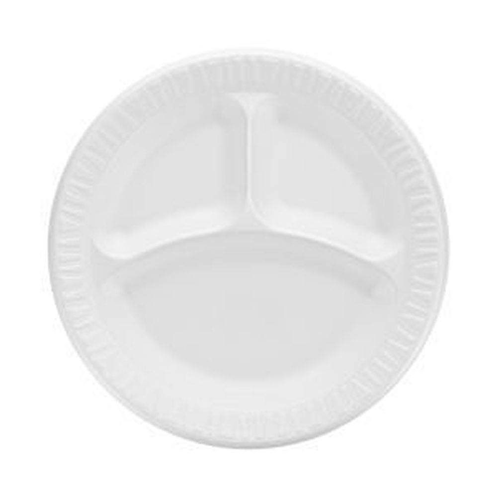 Quiet Classic White Xps Laminated Foam 3-compartment Plate, 9 Inch -- 500 Per Case