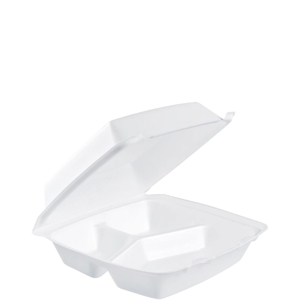 White XPS Medium 3-Compartment Insulated Foam Hinged Container with Removable Lid