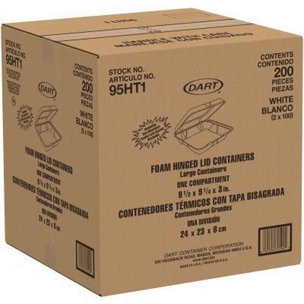 White XPS Large 1-Compartment Insulated Foam Hinged Container