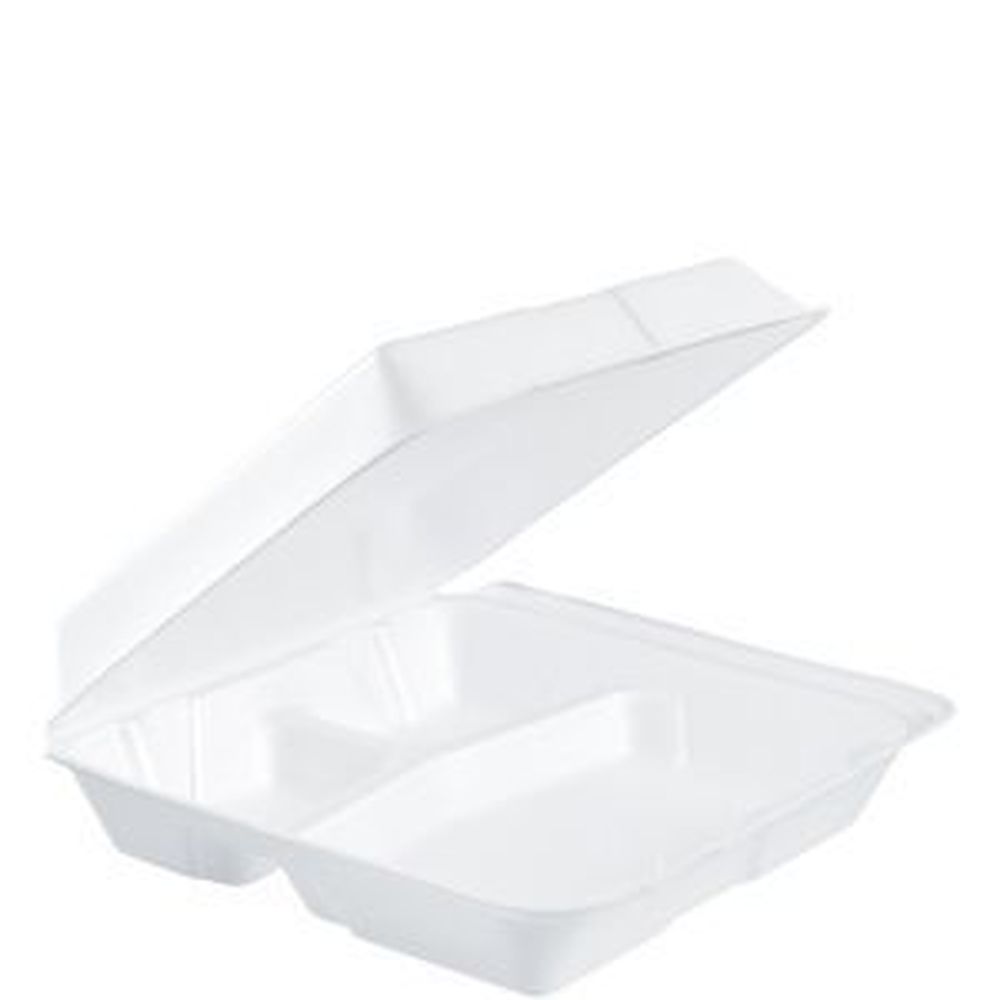 White XPS Large Three Compartment Insulated Foam Hinged Container with Removable Lid