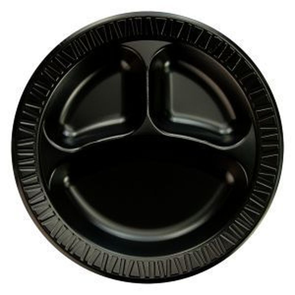 Quiet Classic Black Xps Laminated Foam 3-compartment Plate, 10.25 Inch -- 500 Per Case