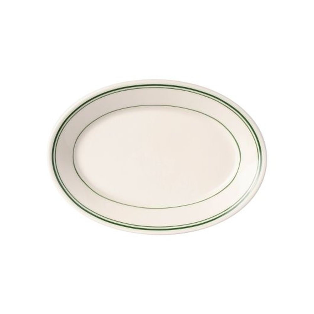 Green Band 9 1/2 x 6 3/4 inch China Rolled Edge Oval Platter, 24 count