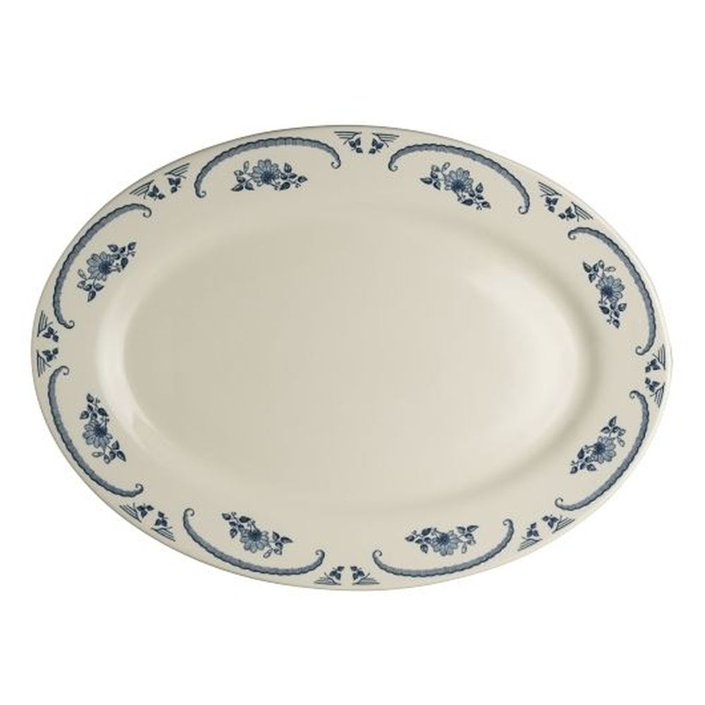 Homer Laughlin American Rose Blue China 10.5 Inch Rolled Edge Oval Platter, 24 Count