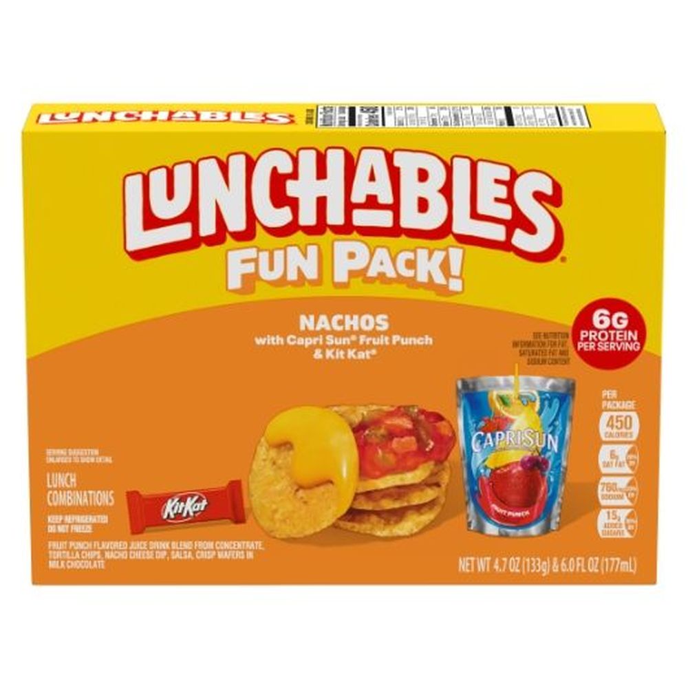 Nachos with Capri Sun Fruit Punch and Kit Kat Convenience Meal