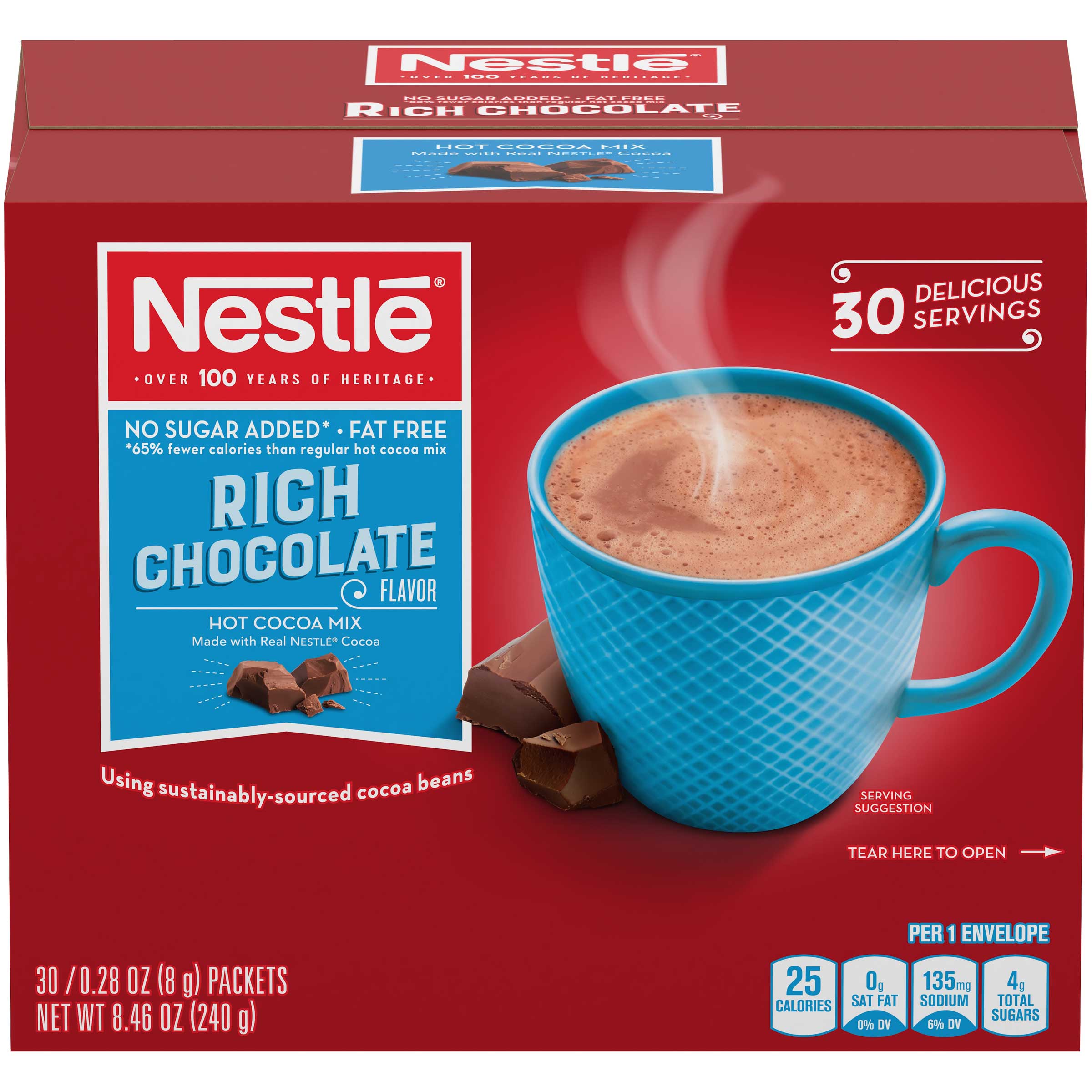 Nestle No Sugar Added Rich Chocolate Flavor Hot Cocoa Mix, 0.28 Ounce -- 180 Per Case