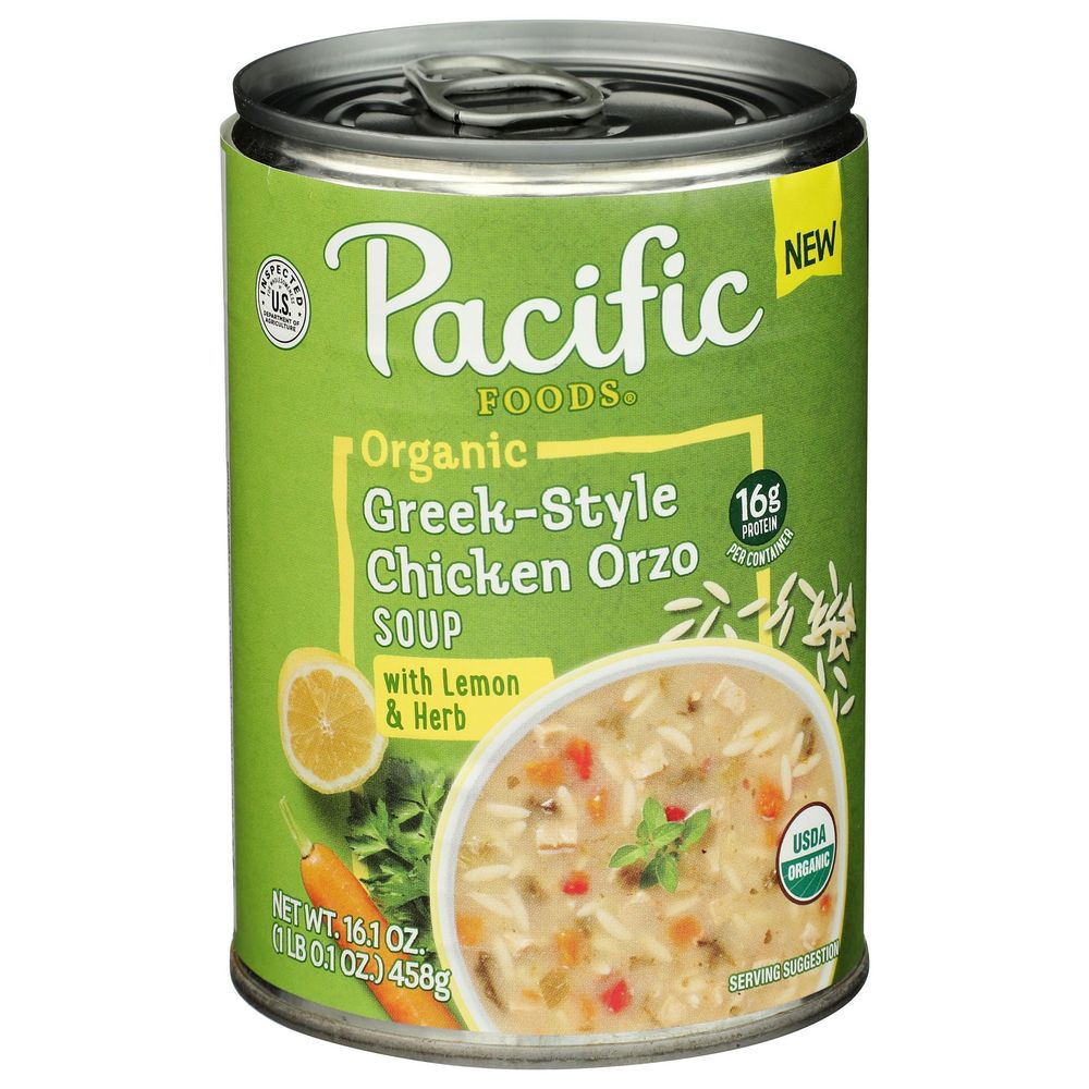 Organic Greek Style Chicken Orzo Soup with Lemon and Herb