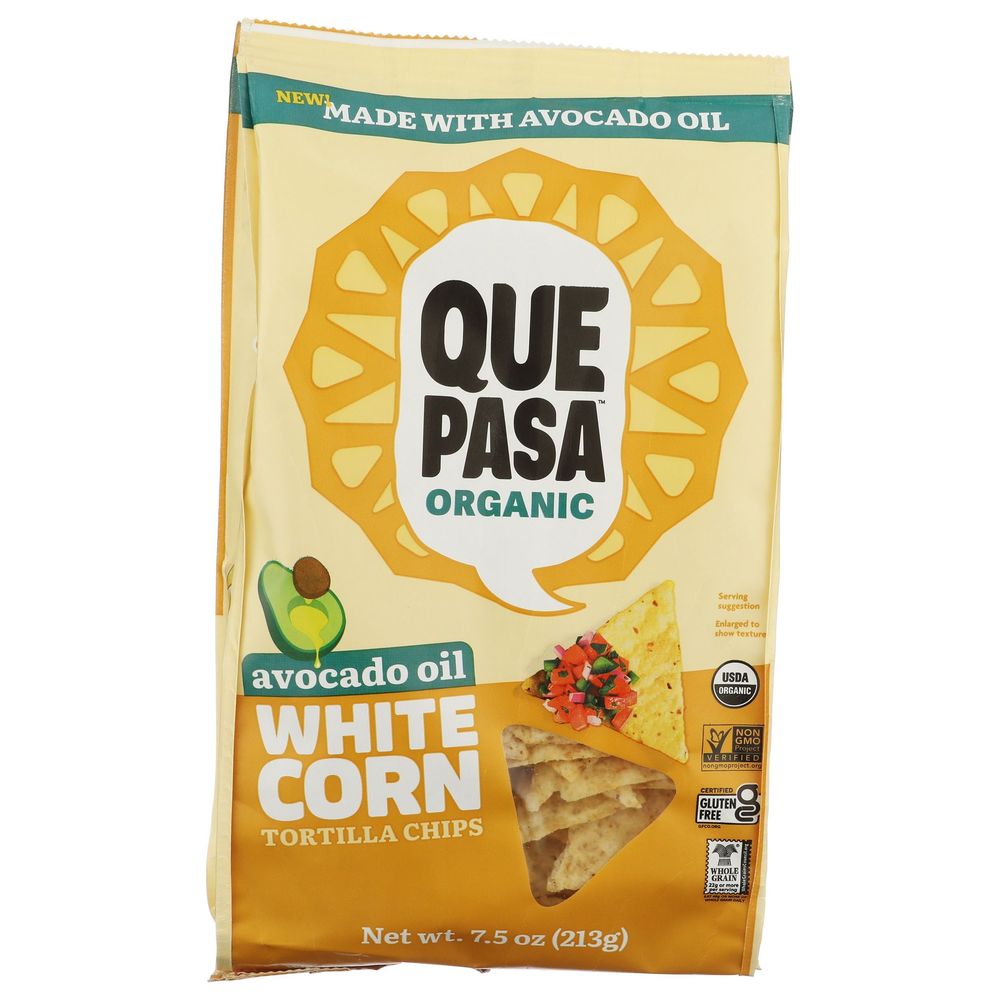 Que Pasa Organic Avocado Oil White Corn Tortilla Chips, 7.5 Ounce -- 6 Per Case