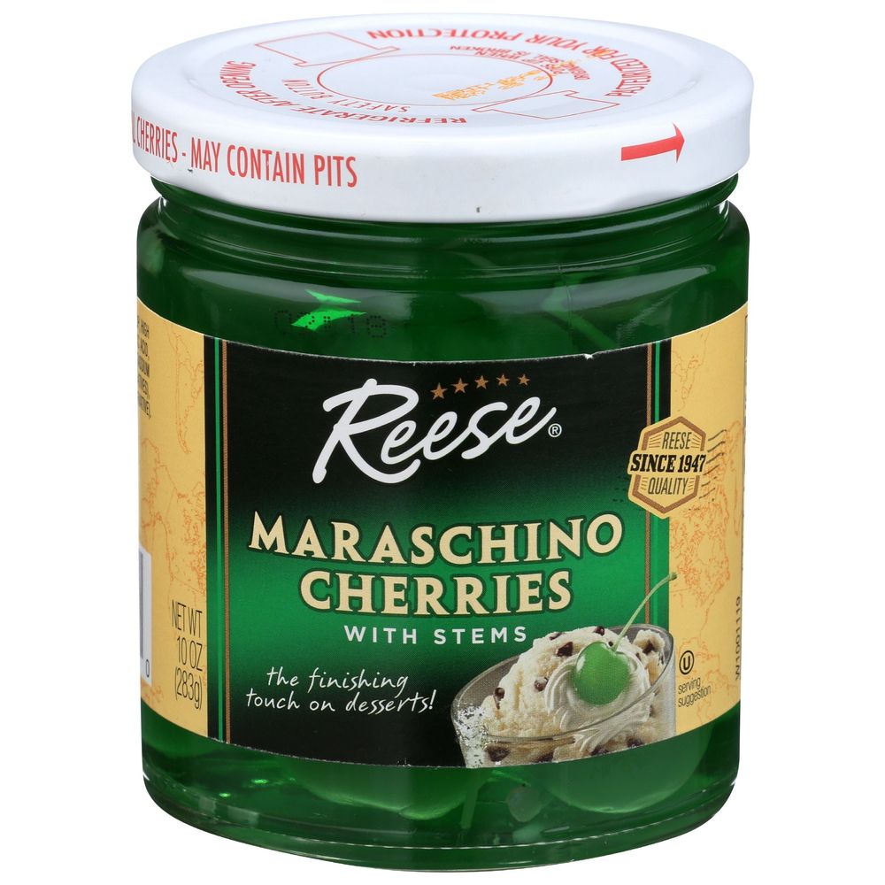 Reese Green Maraschino Cherries With Stems, 10 Ounce -- 12 Per Case