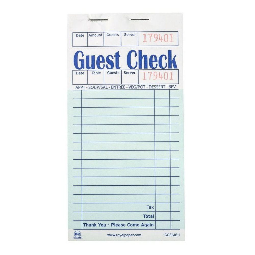 Green 1 Part 16 Lines 100 Sheets Guest Check Paper Book