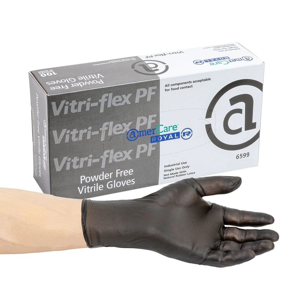 Vitri-Flex Black Vinyl/Nitrile Blend Medium Powder Free Gloves