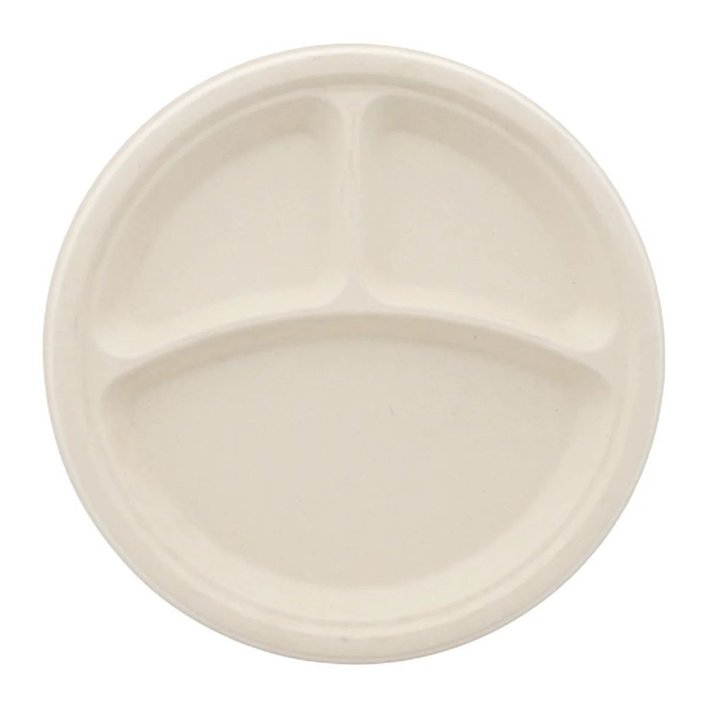 Heavy Weight Natural NPFA Molded Fiber 3 Compartment Round Plate