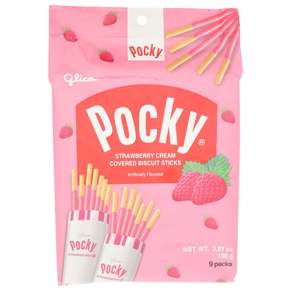 Glico Pocky Strawberry Cream Covered Biscuit Sticks, 3.81 Ounce -- 5 Per Case