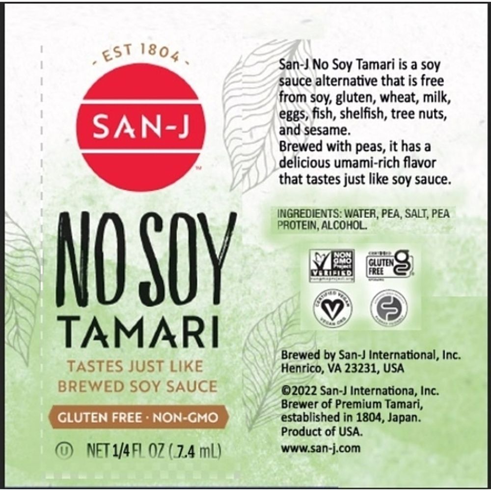 San-j Gluten Free Vegan Tamari Soy Sauce, 0.25 Fluid Ounce -- 200 Per Case