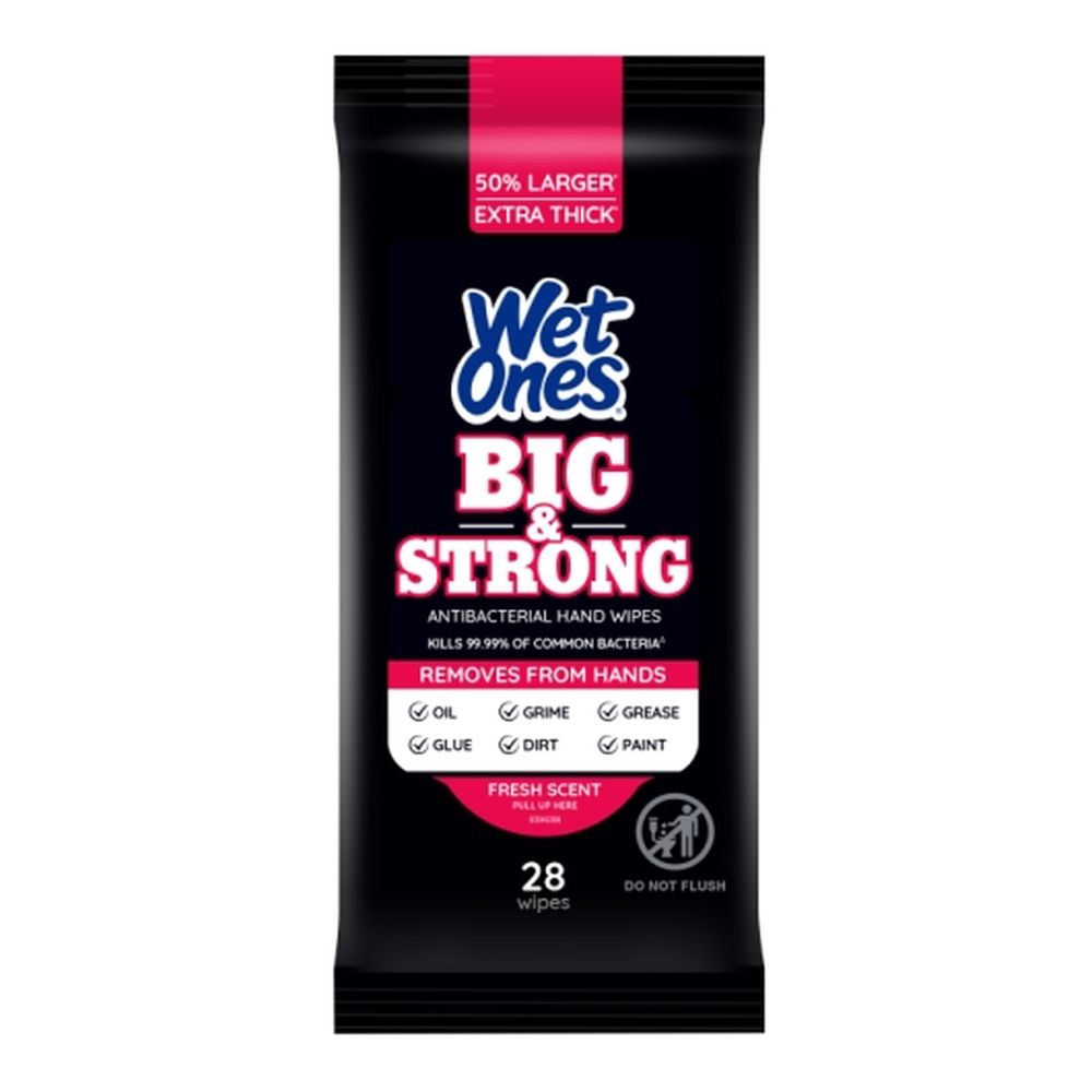 Wet Ones Big And Strong Fresh Scent Heavy Duty Antibacterial Hand Wipes, 28 Count -- 6 Per Case