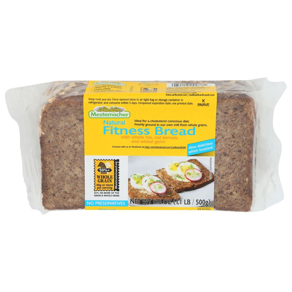 Mestemacher Natural Fitness Bread With Whole Rye Oat Kernels And Wheat Germ, 17.6 Ounce -- 12 Per Case