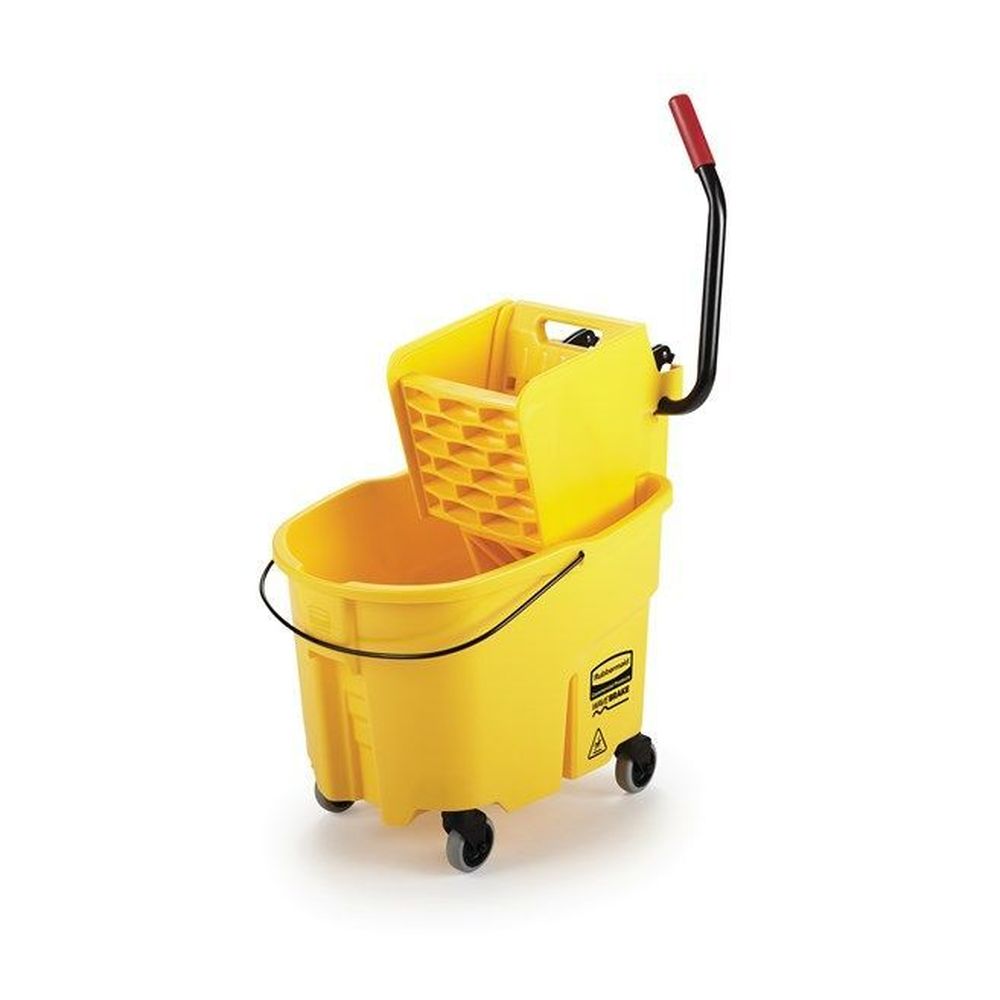 Rubbermaid Commercial Wavebrake Yellow Side Press Bucket And Wringer, 35 Quart
