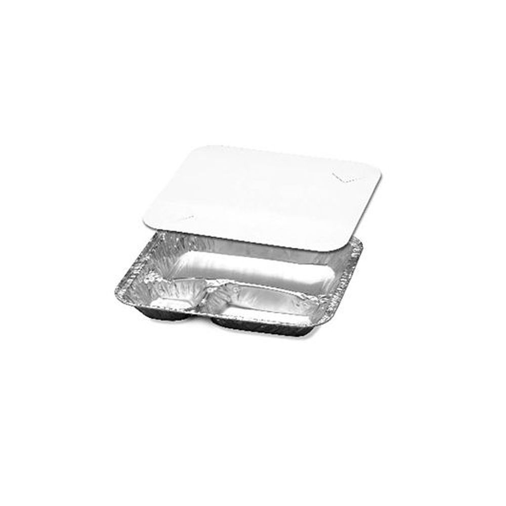 D&w Fine Pack Aluminum 25 Ounce Silver 3 Compartment Oblong Pan With Clear Board Lid, 250 Count