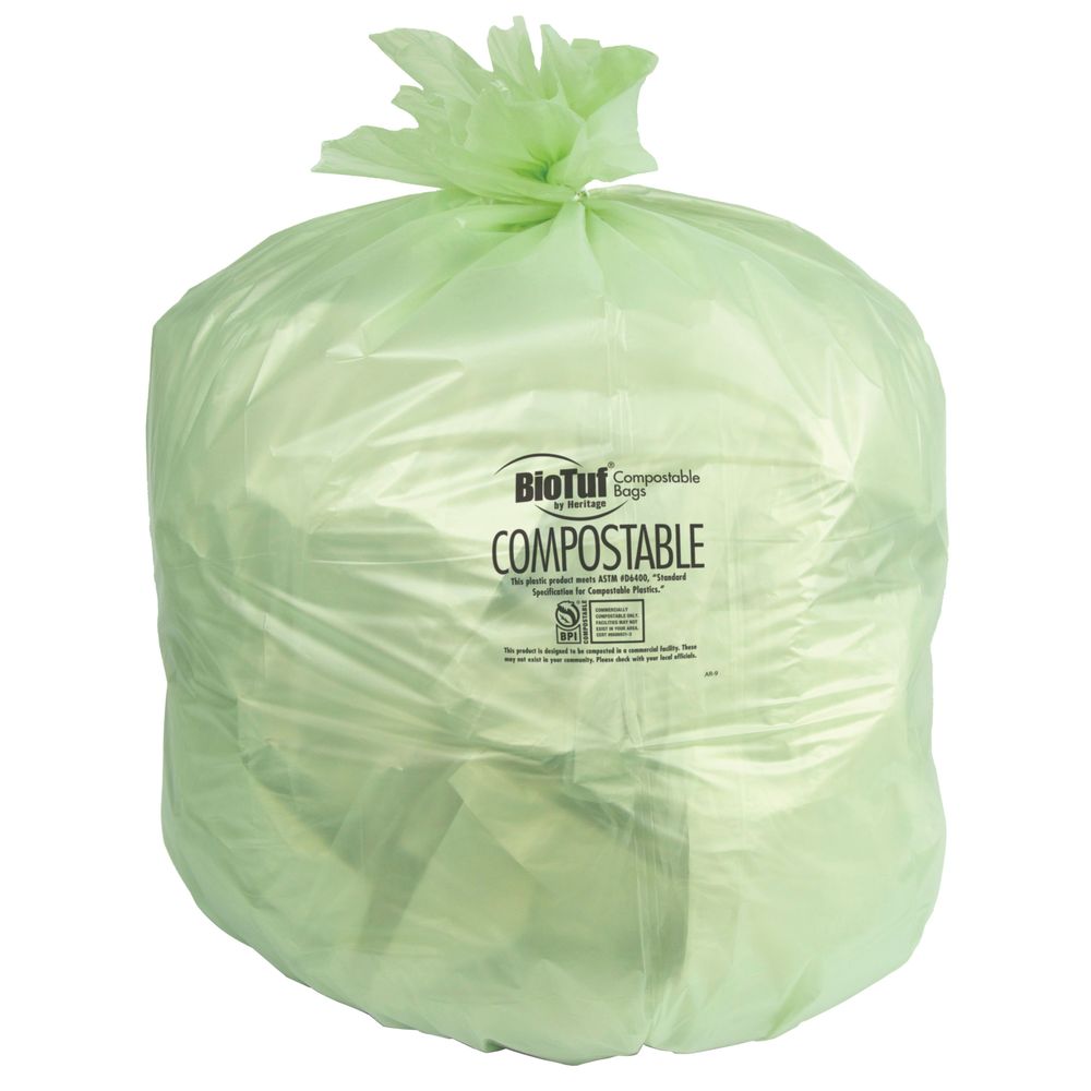 Heritage Bag Biotuf Green Bioplast 0.90 Mil Low Density Coreless Roll Can Liner For 33 Gallon Can, 33 X 39 Inch -- 200 Per Case