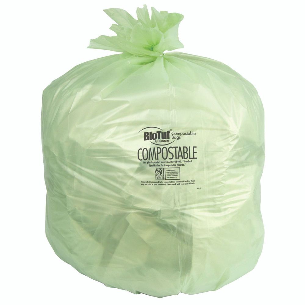 Heritage Bag Biotuf Green Bioplast 0.90 Mil Low Density Compostable Coreless Roll Can Liner For 60 Gallon Can, 38 X 58 Inch -- 100 Per Case