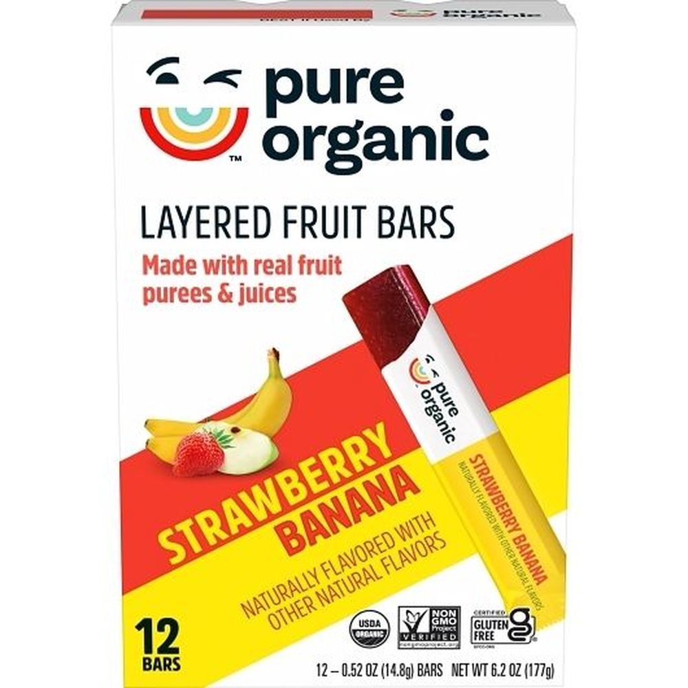 Pure Organic Strawberry Banana Layered Fruit Bar, 0.52 Ounce -- 108 Per Case