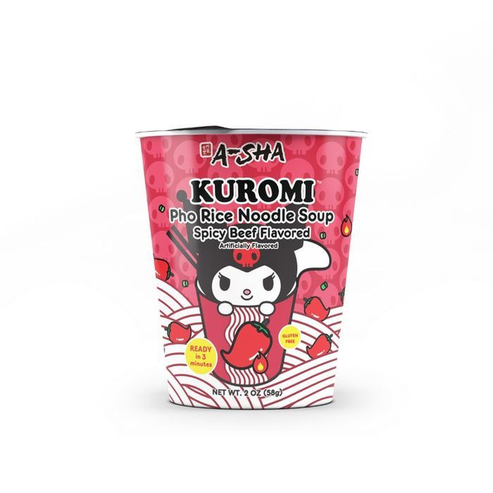 A-sha Foods Kuromi Spicy Beef Flavored Pho Rice Noodle Soup, 2 Ounce -- 6 Per Case