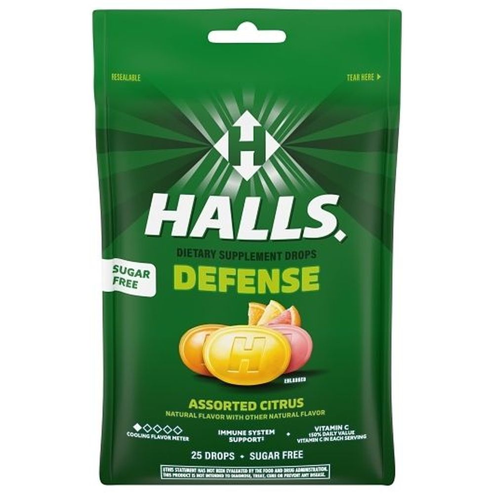Halls Defense Sugar Free Assorted Citrus Cough Drops, 25 Count -- 48 Per Case