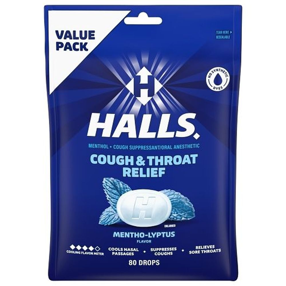 Halls Menthol Lyptus Cough And Throat Drops, 80 Count -- 12 Per Case