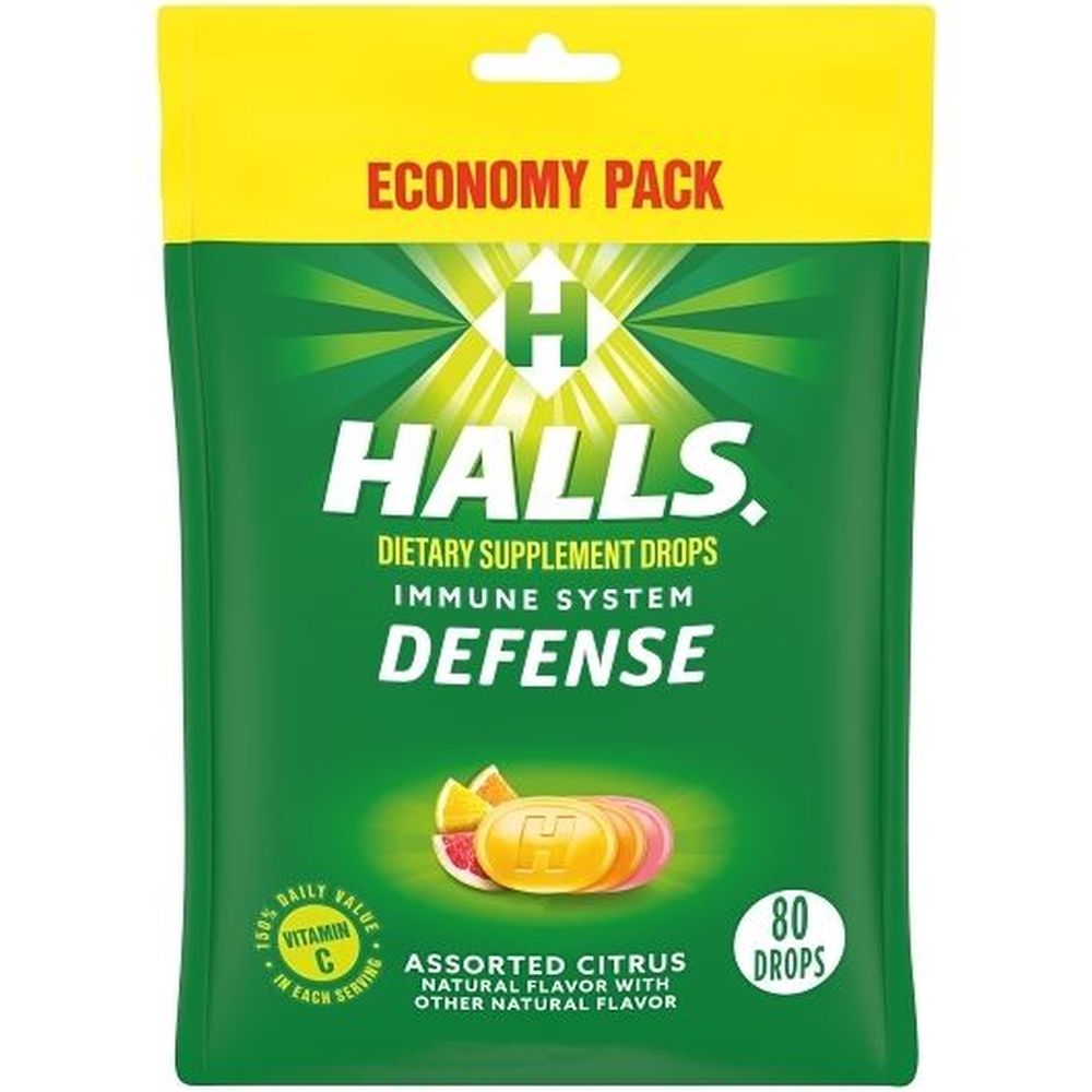 Halls Defense Assorted Citrus Cough Drops, 80 Count -- 12 Per Case