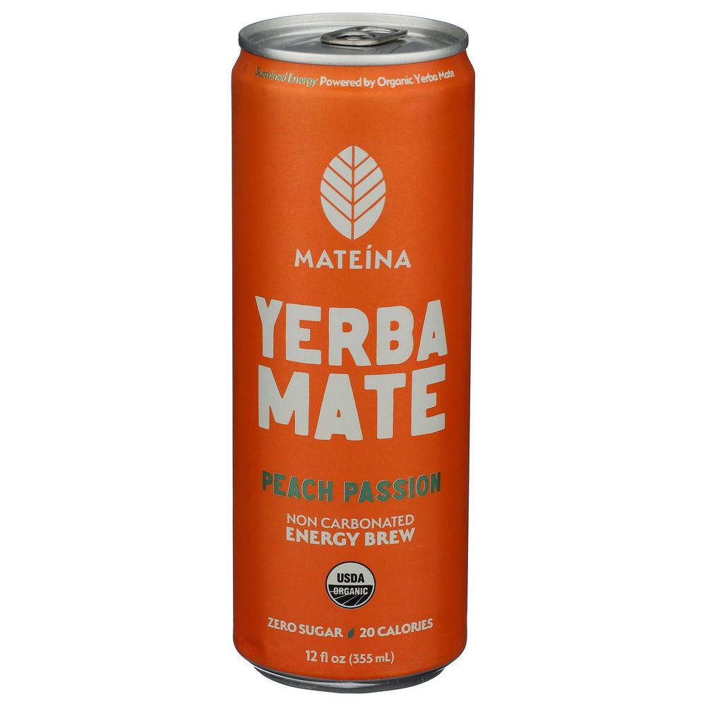 Mateina Organic Peach Passion Yerba Mate Energy Brew, 12 Fluid Ounce -- 12 Per Case