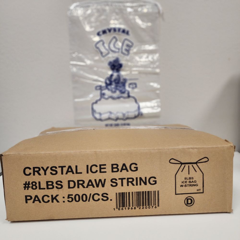 Pinnacle Plastics 1.5 Mil Drawstring Crystal Ice Bag, 8 Pound Capacity -- 500 Per Case