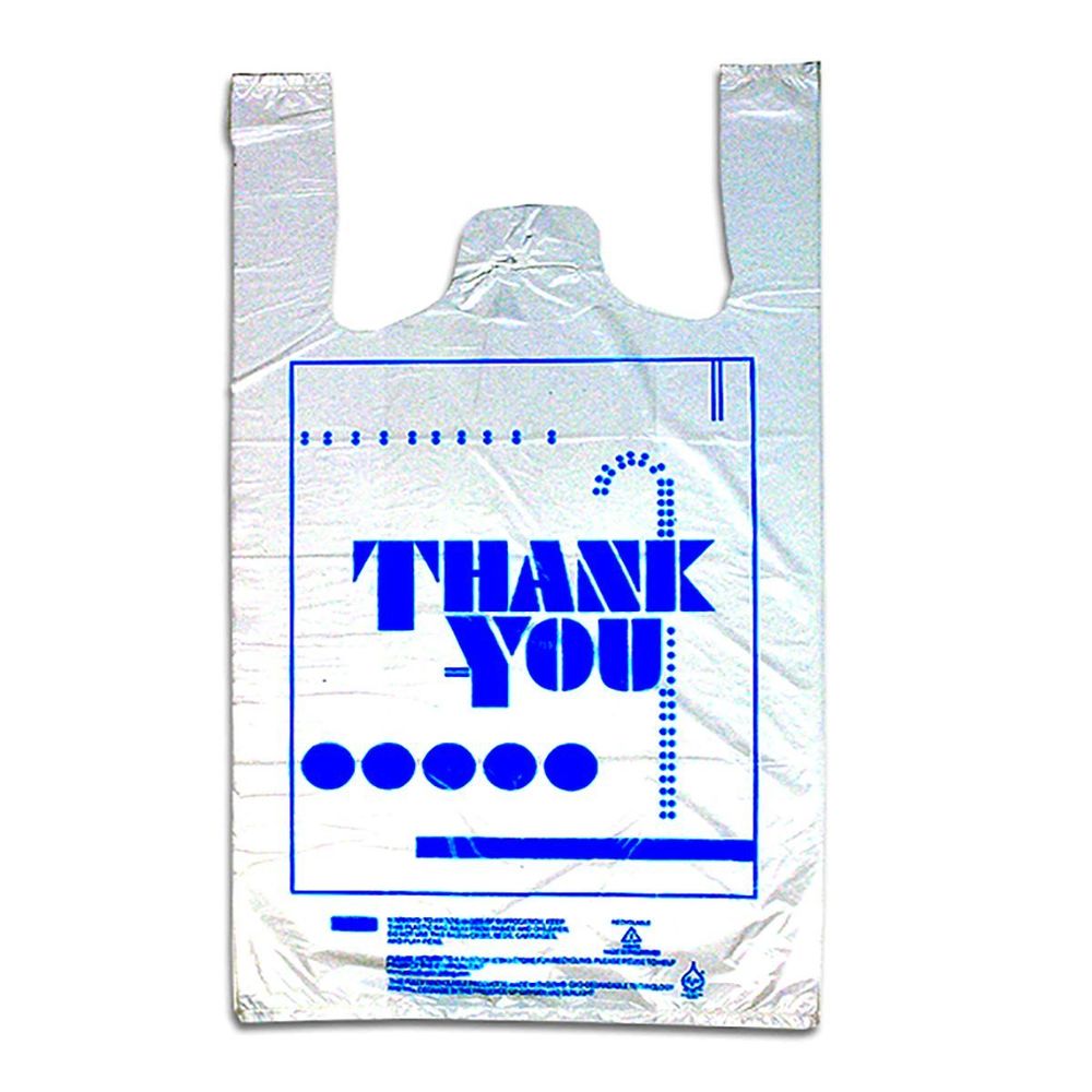 White 0.48 mil HDPE Thank You Printed T-Shirt Bag