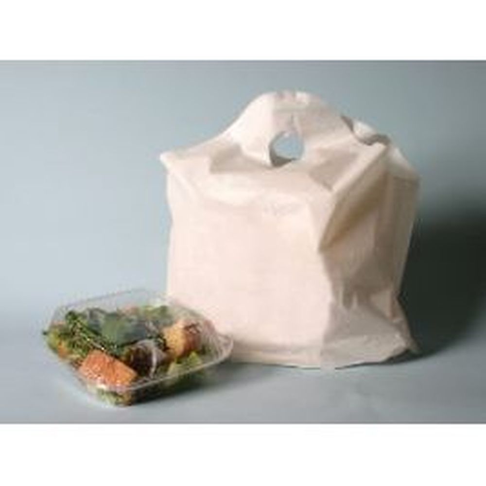 1.25 mil HDPE UnPrinted White Take Out Bag with Wave Top Handle