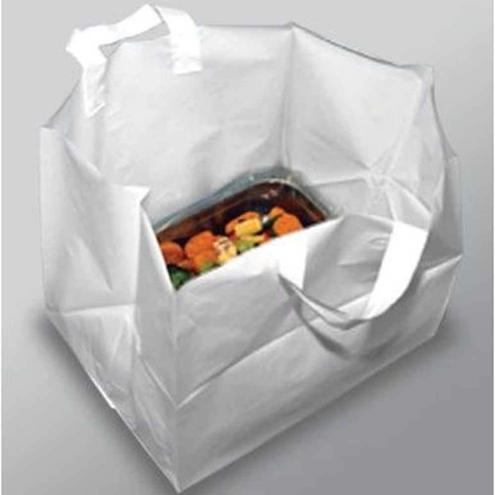 3 mil HDPE Unprinted White Take Out Bag with Handle