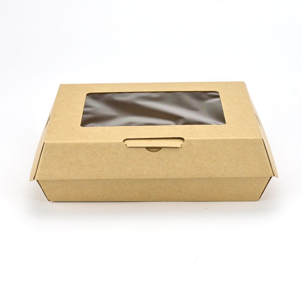 ReadyFresh Kraft Large To Go Container with Clear Window 9.75 x 7.25 x 3.13 inch