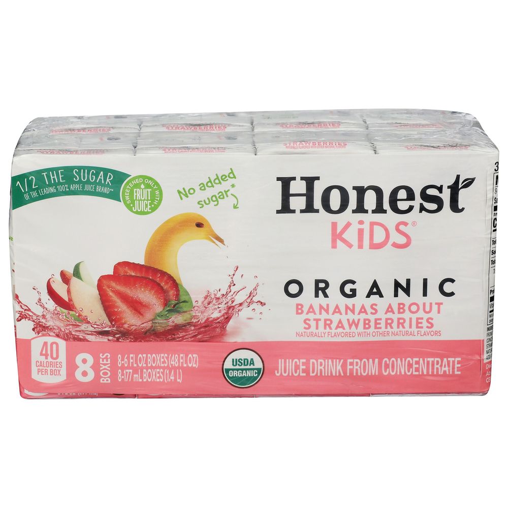 Honest Kids Organic No Added Sugar Bananas About Strawberries Juice Drink, 6 Fluid Ounce -- 40 Per Case