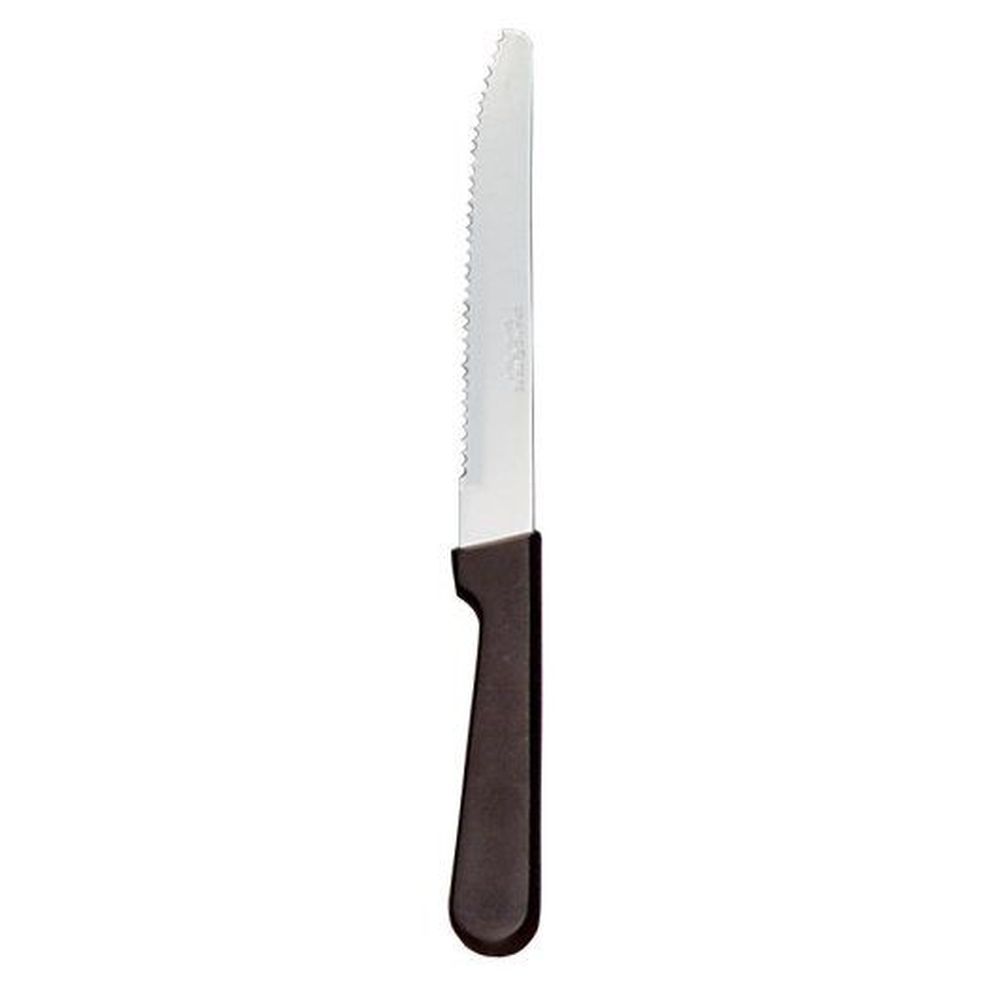 World Tableware 8.75 Inch 13/0 Stainless Steel Round Tip Steak Knife With Black Polypropylene Handle, 12 Count
