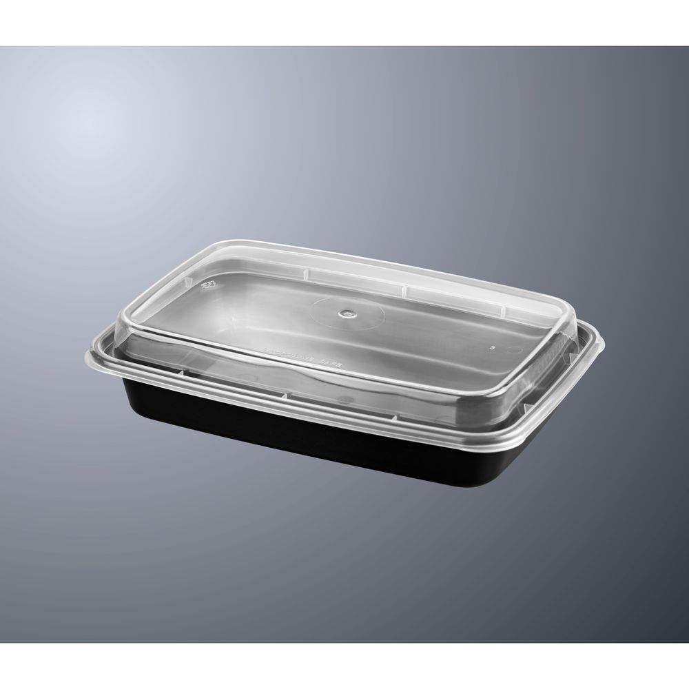 Black Base Rectangle Takeout Container with Clear Lid 24 Ounce