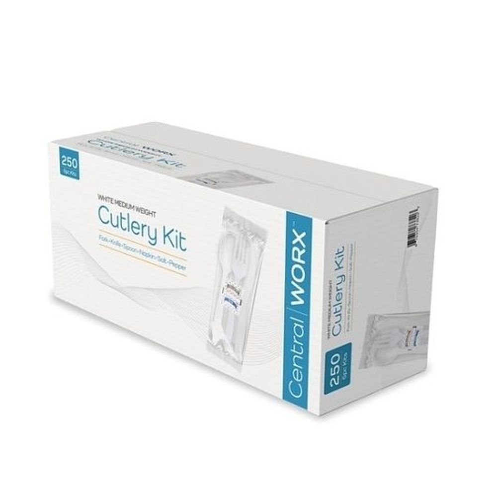 Central Worx White Medium Weight Cutlery Kit, 250 Count -- 6 Per Case