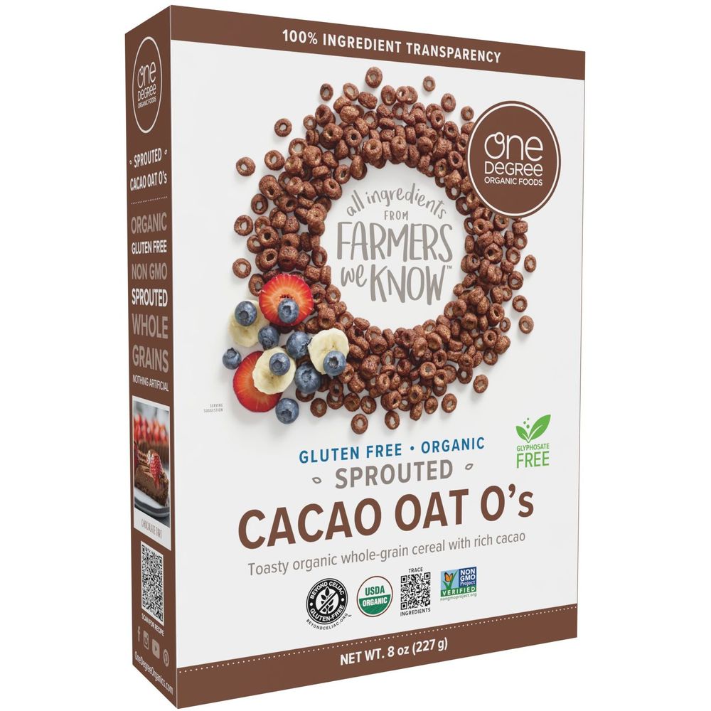 One Degree Organic Foods Sprouted Cacao Oat O’s, 8 Ounce -- 6 Per Case