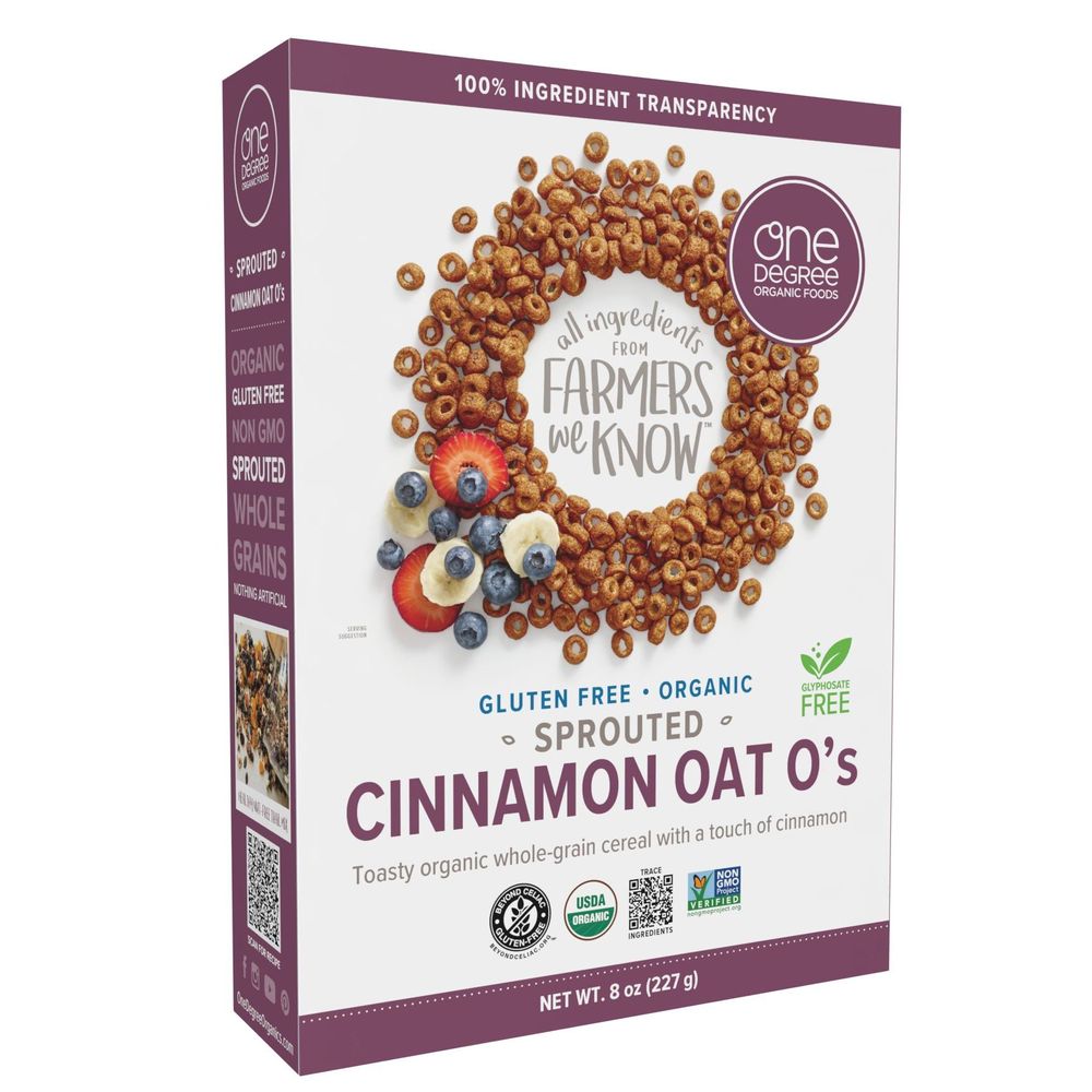 One Degree Organic Foods Sprouted Cinnamon Oat O’s, 8 Ounce -- 6 Per Case