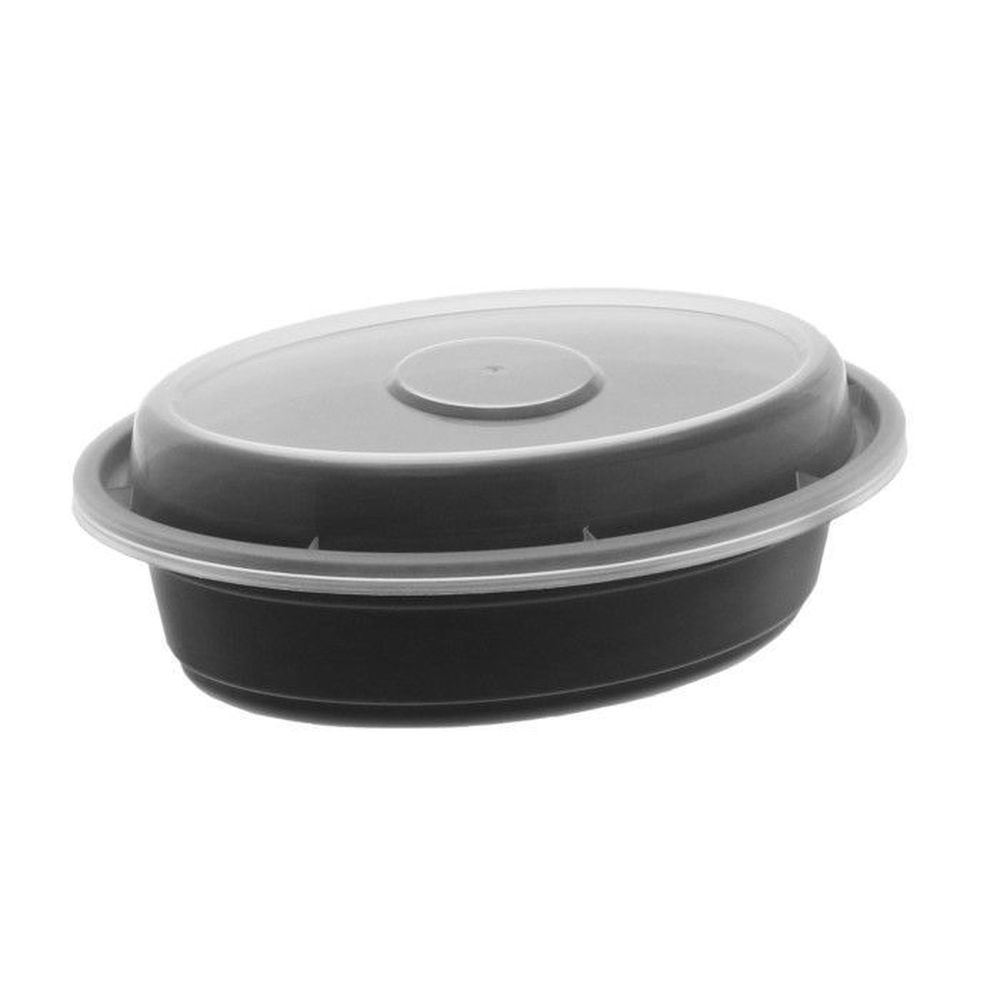 Newspring Versatainer Black Polypropylene Oval Container with Clear Lid