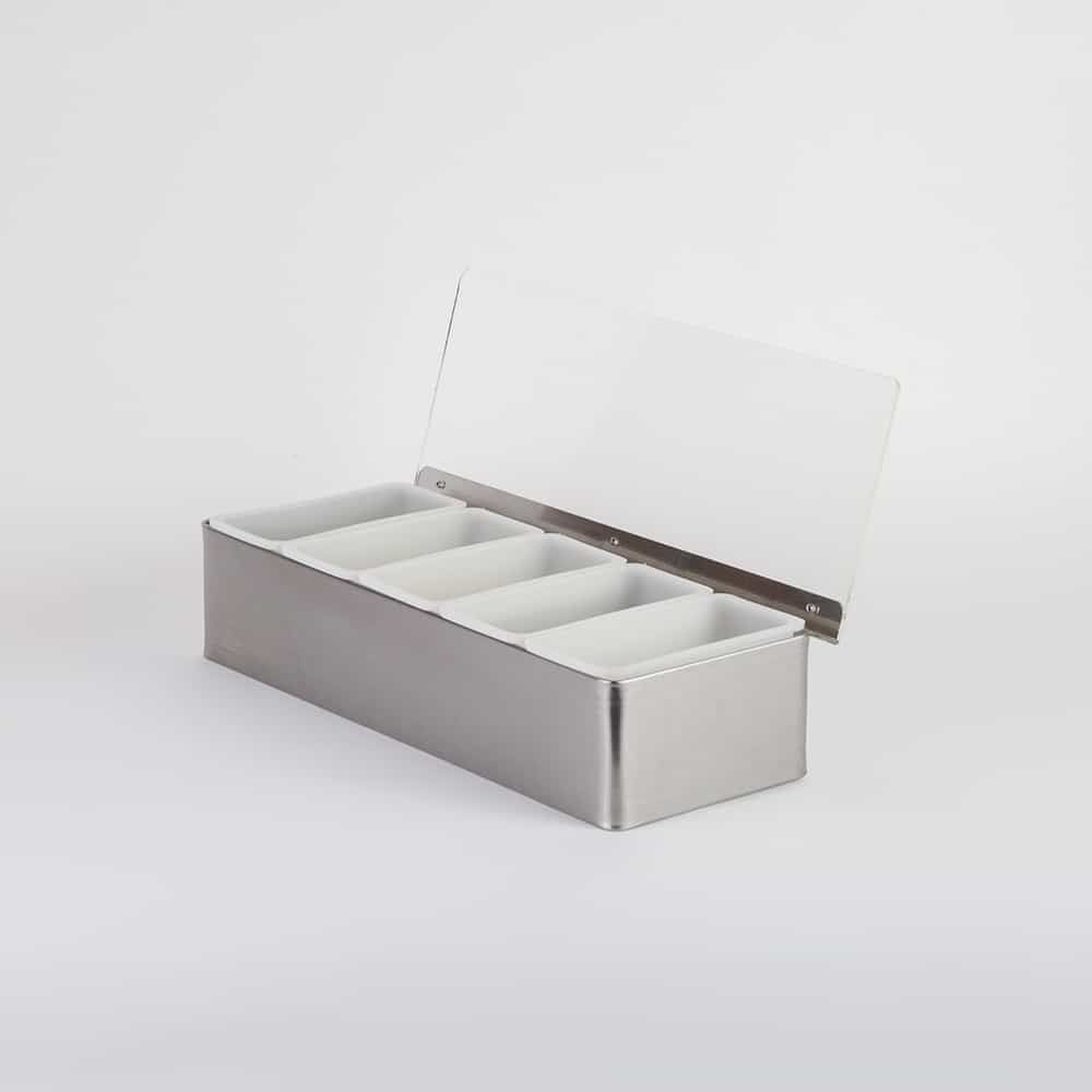 American Metalcraft Stainless Steel Satin Finish Five Compartment Condiment Holder, 14.75 X 5-3/4 X 3-1/2 Inch
