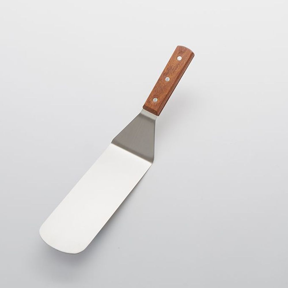 American Metalcraft Stainless Steel 8 X 3 Inch Rounded Blade Turner With Brown Wood Handle, 14 Inch Overall Length