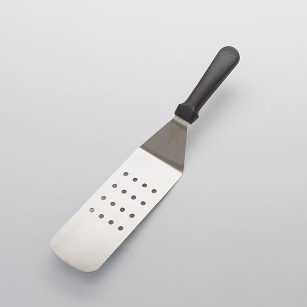 American Metalcraft Stainless Steel Rounded Perforated Blade Turner With Plastic Black Handle, 14 X 3 Inch