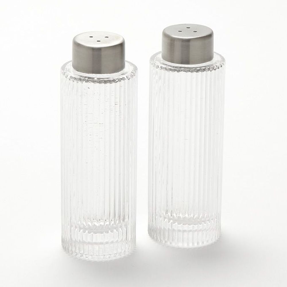 American Metalcraft Clear Glass 2 Ounce Ribbed Round Salt And Pepper Shaker Set With Stainless Steel Top, 1-1/2 Inch Dia. X 4-1/2 Inch Height