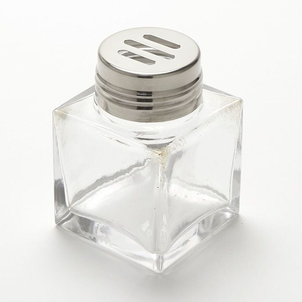 American Metalcraft Clear Glass 6 Ounce Vintage Shaker With Stainless Steel Slotted Top, 2-5/8 X 2-5/8 X 3-3/4 Inch