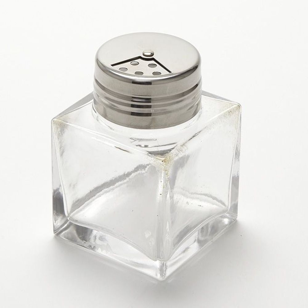 American Metalcraft Clear San Plastic 6 Ounce Vintage Glass Shaker With Stainless Steel Adjustable Dial Top, 2-5/8 X 2-5/8 X 3-3/4 Inch