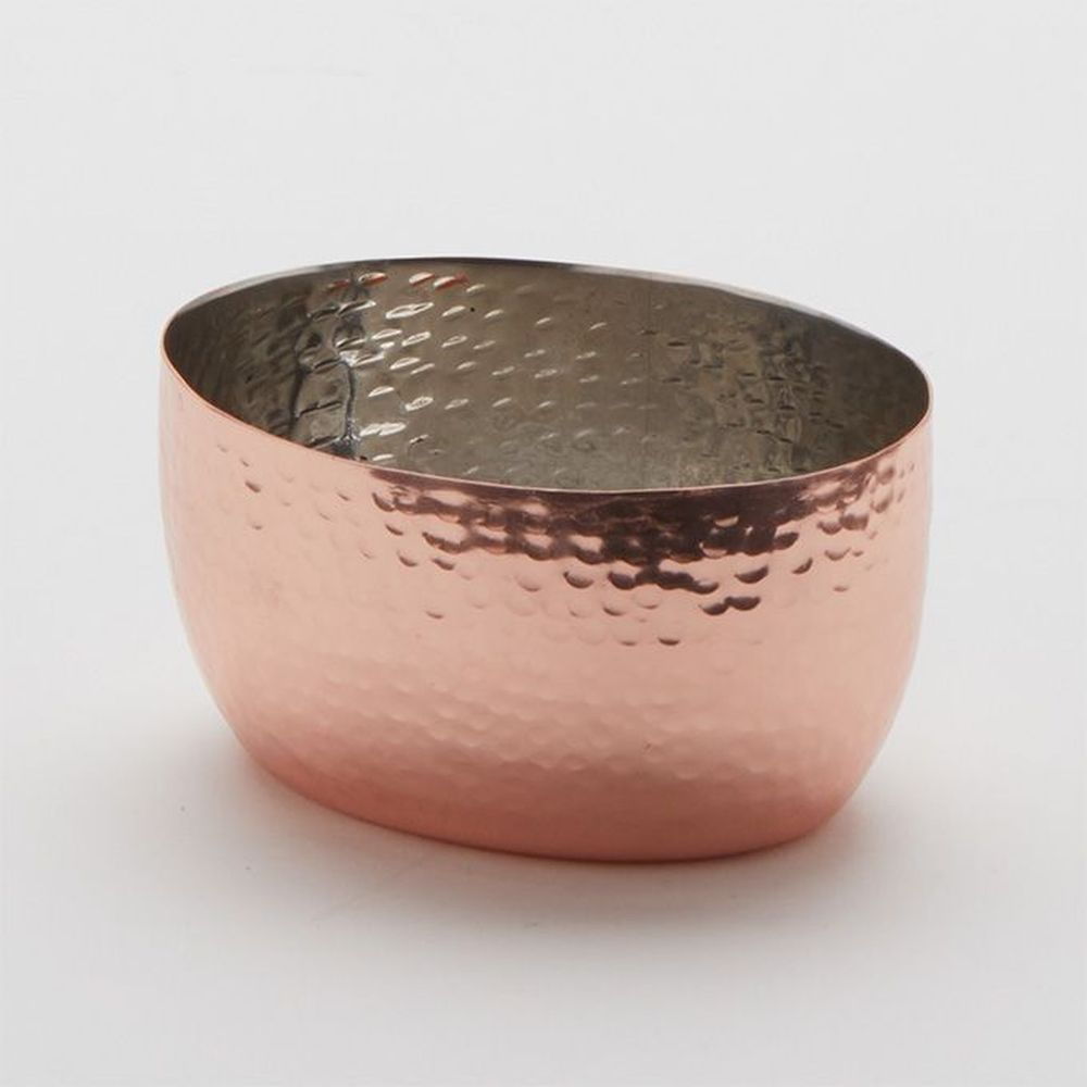 American Metalcraft Hammered Stainless Steel Copper Finish 8 Ounce Oval Sauce Cup, 3 3/4 X 3 X 2 Inch