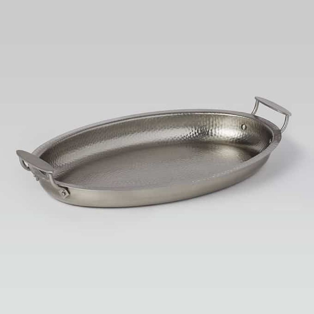 American Metalcraft Hammered Stainless Steel Oval 128 Ounce Serving Pan, 18-1/2 X 12-3/4 X 2 Inch Height
