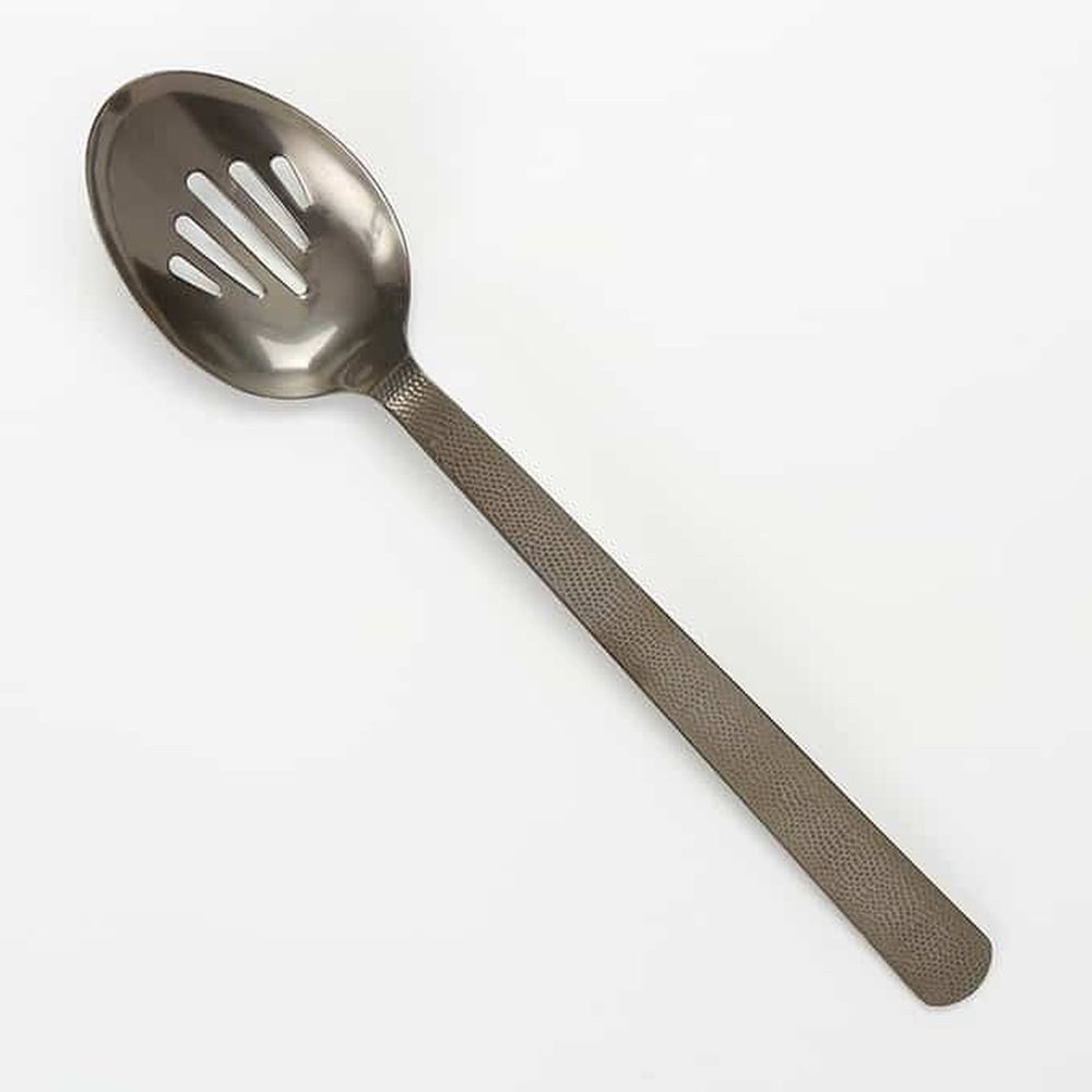 American Metalcraft Vintage Black Hammered Stainless Steel Slotted Spoon, 13 3/4 Inch Length